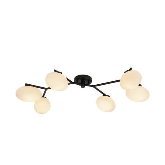 Pendantlightie - Mid - Century 6 - Light Elliptical Glass Globe Linear Semi Flush Mount - Semi Flush Mount - Black -