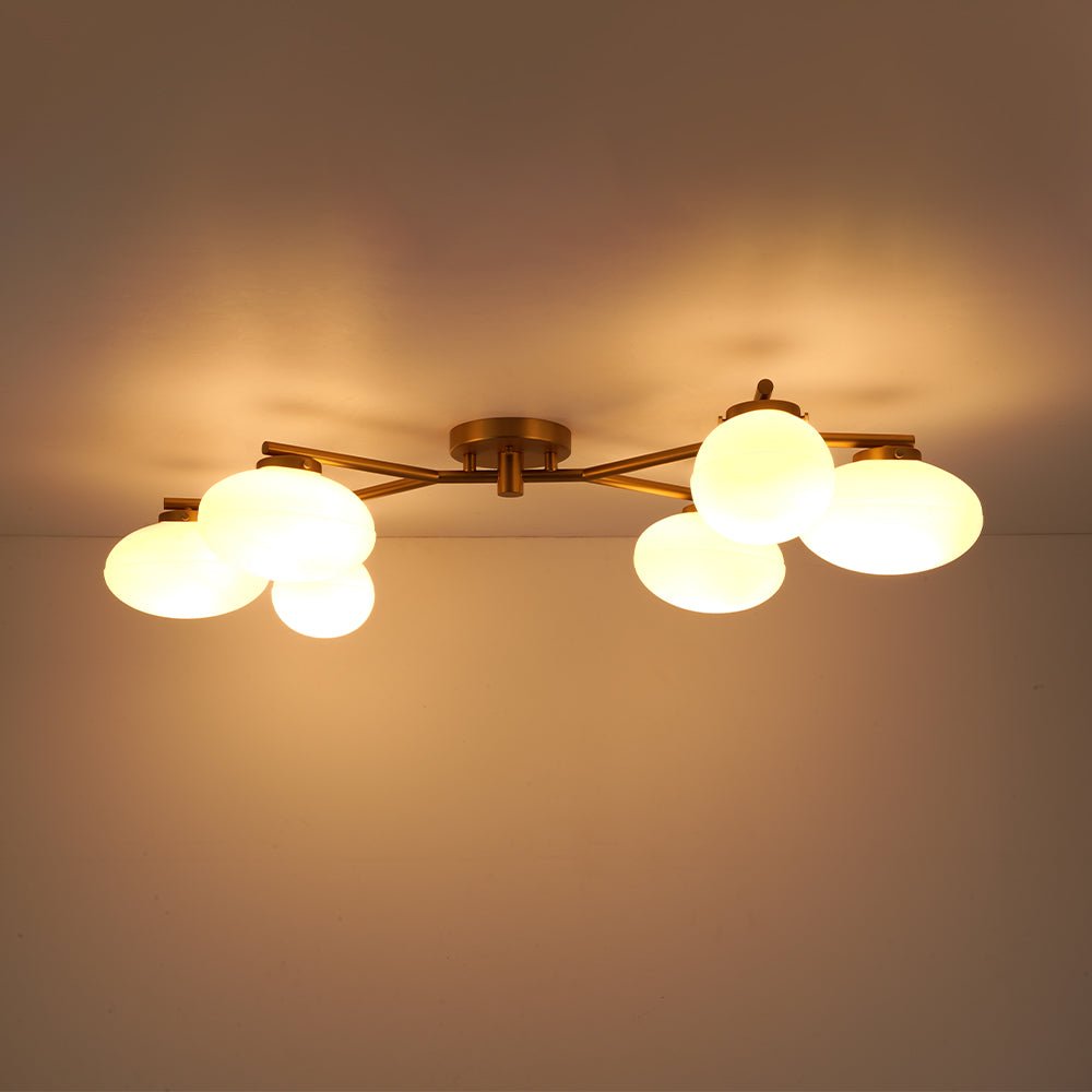 Pendantlightie - Mid - Century 6 - Light Elliptical Glass Globe Linear Semi Flush Mount - Semi Flush Mount - Black -