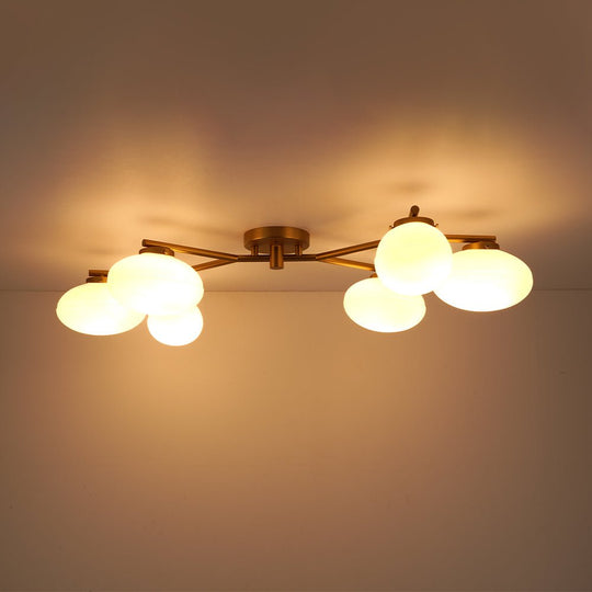 Pendantlightie - Mid - Century 6 - Light Elliptical Glass Globe Linear Semi Flush Mount - Semi Flush Mount - Black -