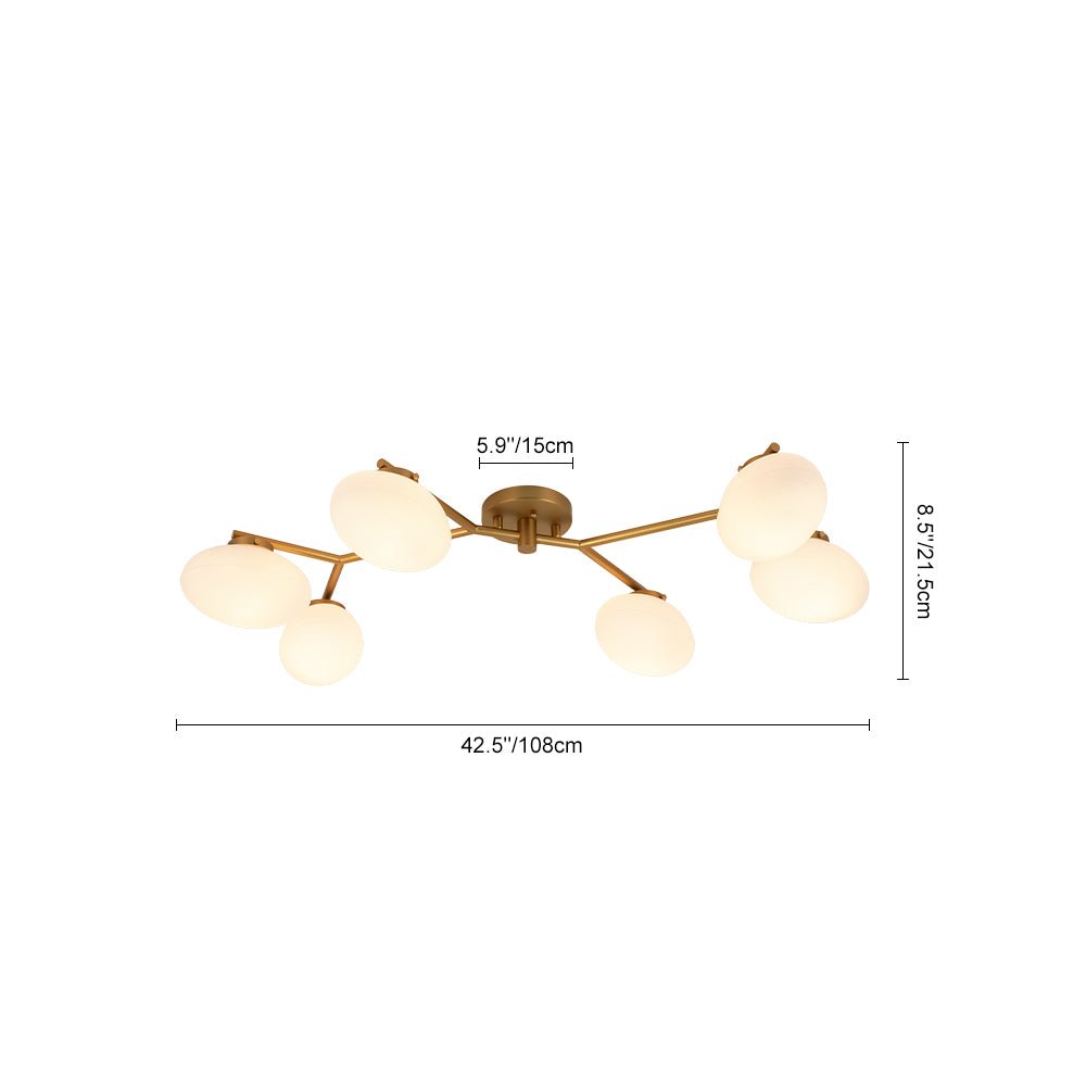 Pendantlightie - Mid - Century 6 - Light Elliptical Glass Globe Linear Semi Flush Mount - Semi Flush Mount - Black -