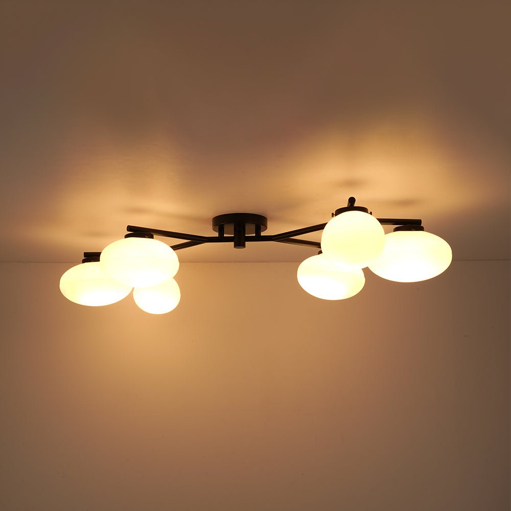 Pendantlightie - Mid - Century 6 - Light Elliptical Glass Globe Linear Semi Flush Mount - Semi Flush Mount - Black -