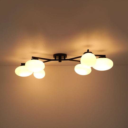 Pendantlightie - Mid - Century 6 - Light Elliptical Glass Globe Linear Semi Flush Mount - Semi Flush Mount - Black -
