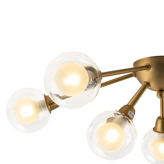 Pendantlightie - Mid - Century 9 - Light Double Layer Glass Sputnik Semi Ceiling Light - Semi Flush Mount - Black -