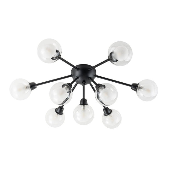 Pendantlightie - Mid - Century 9 - Light Double Layer Glass Sputnik Semi Ceiling Light - Semi Flush Mount - Black -