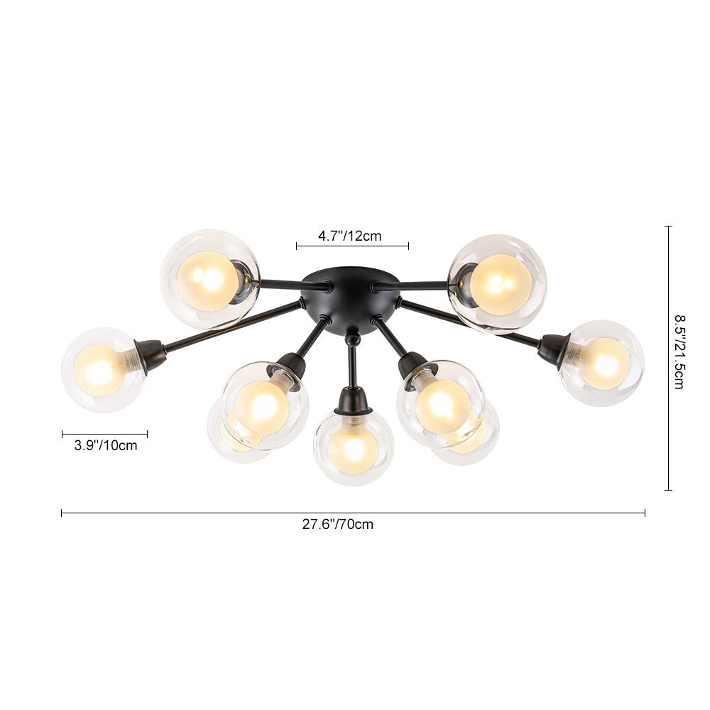 Pendantlightie - Mid - Century 9 - Light Double Layer Glass Sputnik Semi Ceiling Light - Semi Flush Mount - Black -