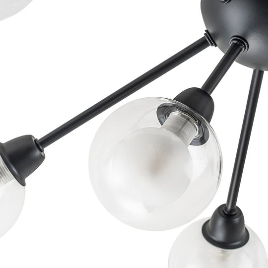 Pendantlightie - Mid - Century 9 - Light Double Layer Glass Sputnik Semi Ceiling Light - Semi Flush Mount - Black -