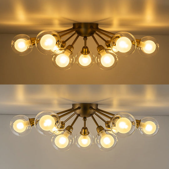 Pendantlightie - Mid - Century 9 - Light Double Layer Glass Sputnik Semi Ceiling Light - Semi Flush Mount - Black -