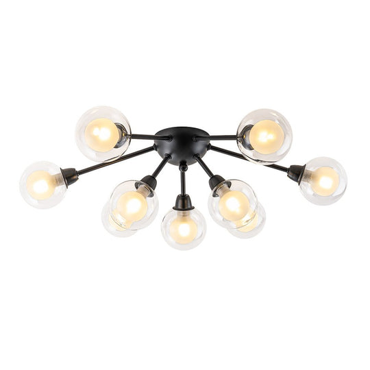 Pendantlightie - Mid - Century 9 - Light Double Layer Glass Sputnik Semi Ceiling Light - Semi Flush Mount - Black -