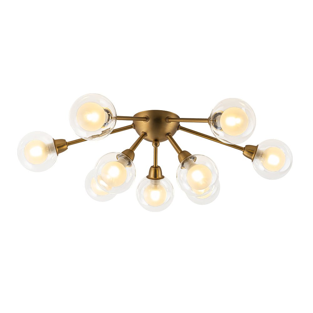 Pendantlightie - Mid - Century 9 - Light Double Layer Glass Sputnik Semi Ceiling Light - Semi Flush Mount - Black -