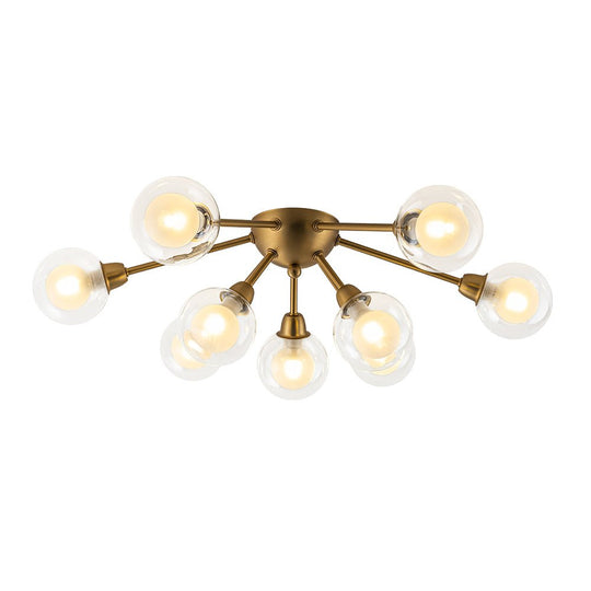 Pendantlightie - Mid - Century 9 - Light Double Layer Glass Sputnik Semi Ceiling Light - Semi Flush Mount - Black -