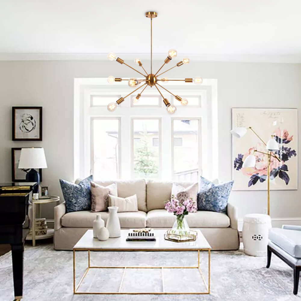 Pendantlightie-Mid-Century Modern 12-Light Sputnik Light-Chandeliers-Brass-