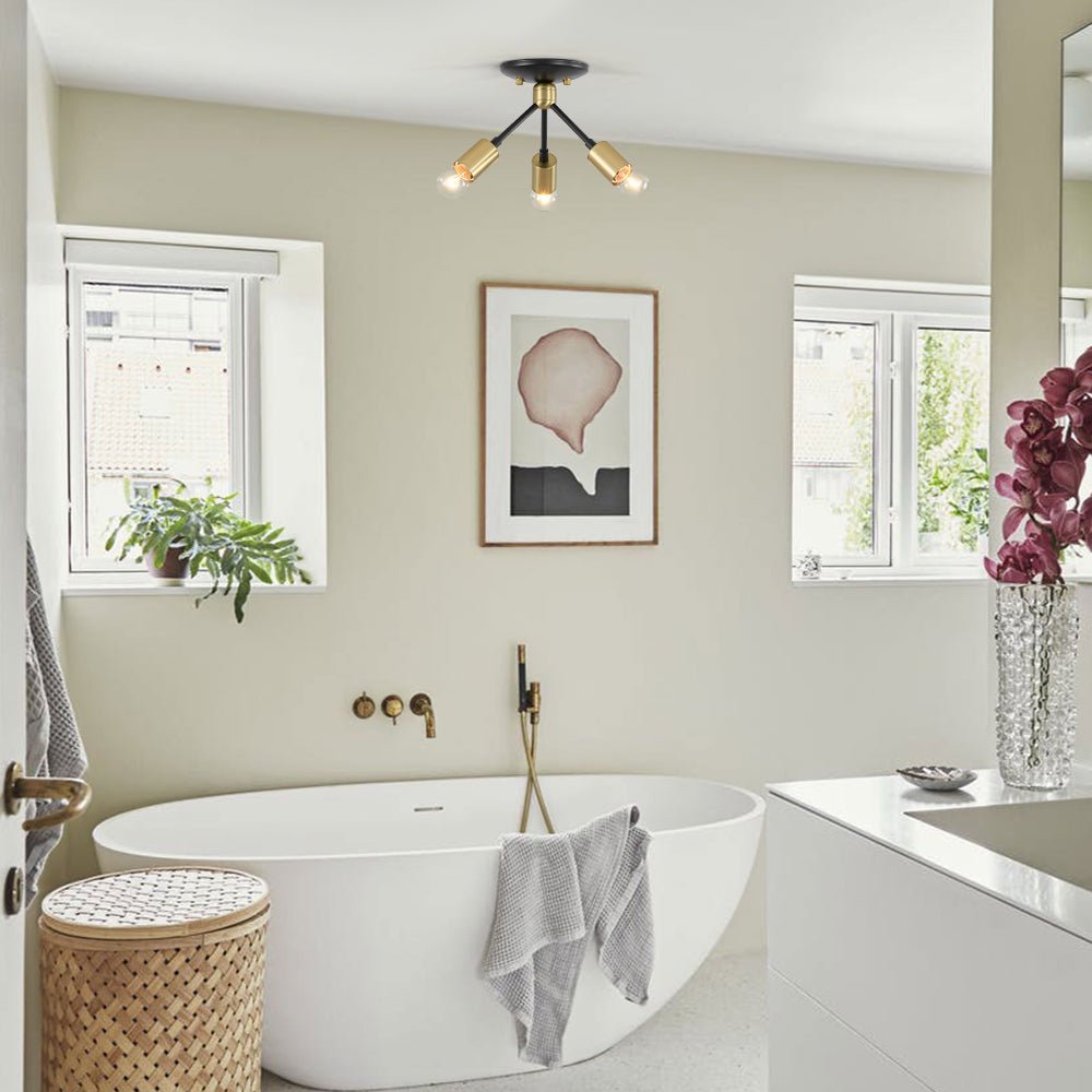 Pendantlightie - Mid - Century Modern 3 - Light Semi Flush Sputnik Light - Semi Flush Mount - Black+Gold -
