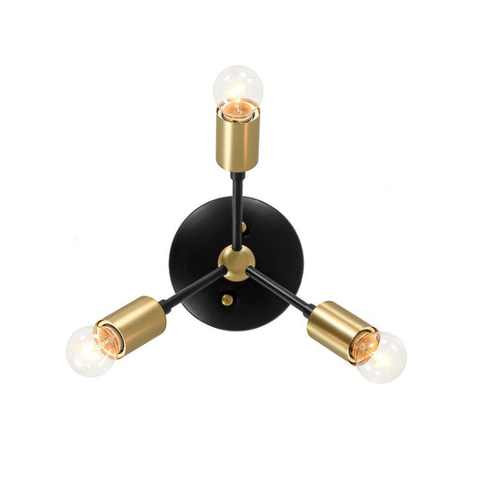 Pendantlightie - Mid - Century Modern 3 - Light Semi Flush Sputnik Light - Semi Flush Mount - Black+Gold -