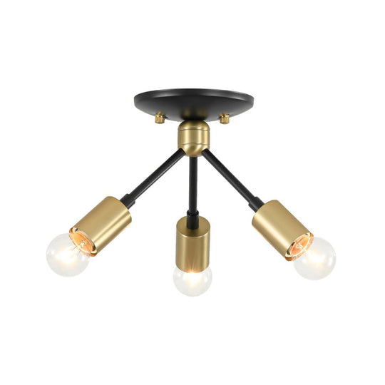 Pendantlightie - Mid - Century Modern 3 - Light Semi Flush Sputnik Light - Semi Flush Mount - Black+Gold -