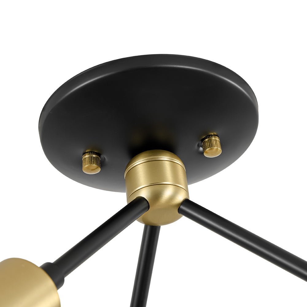 Pendantlightie - Mid - Century Modern 3 - Light Semi Flush Sputnik Light - Semi Flush Mount - Black+Gold -