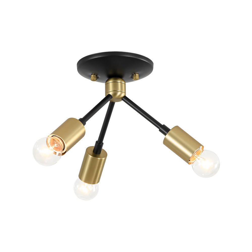 Pendantlightie - Mid - Century Modern 3 - Light Semi Flush Sputnik Light - Semi Flush Mount - Black+Gold -