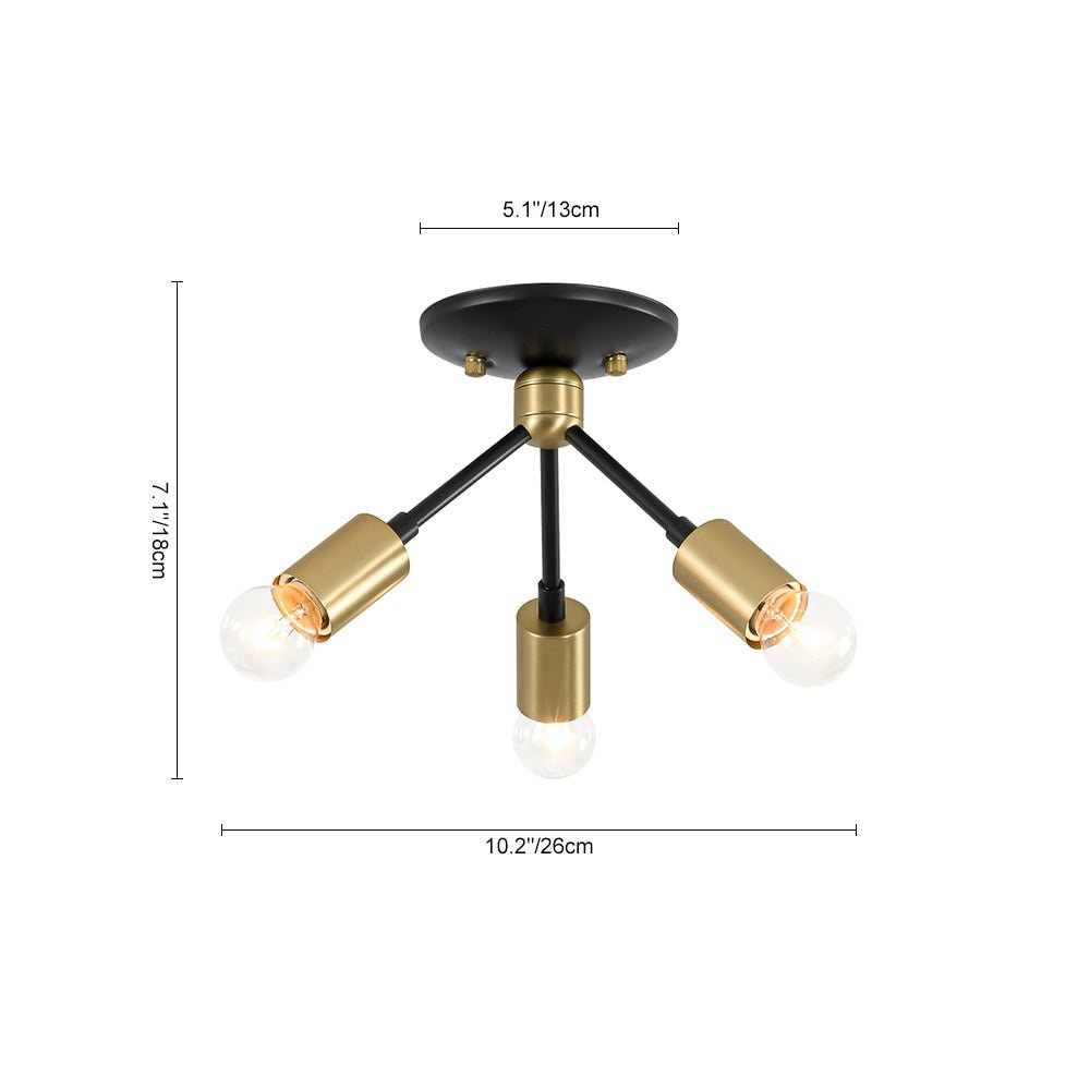 Pendantlightie - Mid - Century Modern 3 - Light Semi Flush Sputnik Light - Semi Flush Mount - Black+Gold -