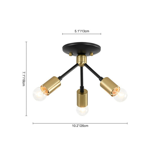 Pendantlightie - Mid - Century Modern 3 - Light Semi Flush Sputnik Light - Semi Flush Mount - Black+Gold -