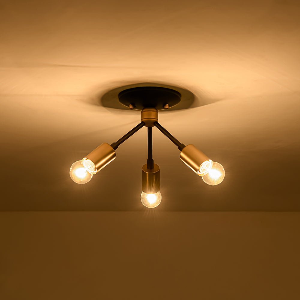 Pendantlightie - Mid - Century Modern 3 - Light Semi Flush Sputnik Light - Semi Flush Mount - Black+Gold -