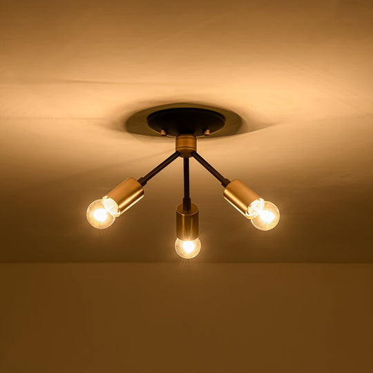 Pendantlightie - Mid - Century Modern 3 - Light Semi Flush Sputnik Light - Semi Flush Mount - Black+Gold -