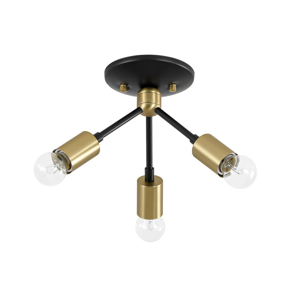 Pendantlightie - Mid - Century Modern 3 - Light Semi Flush Sputnik Light - Semi Flush Mount - Black+Gold -