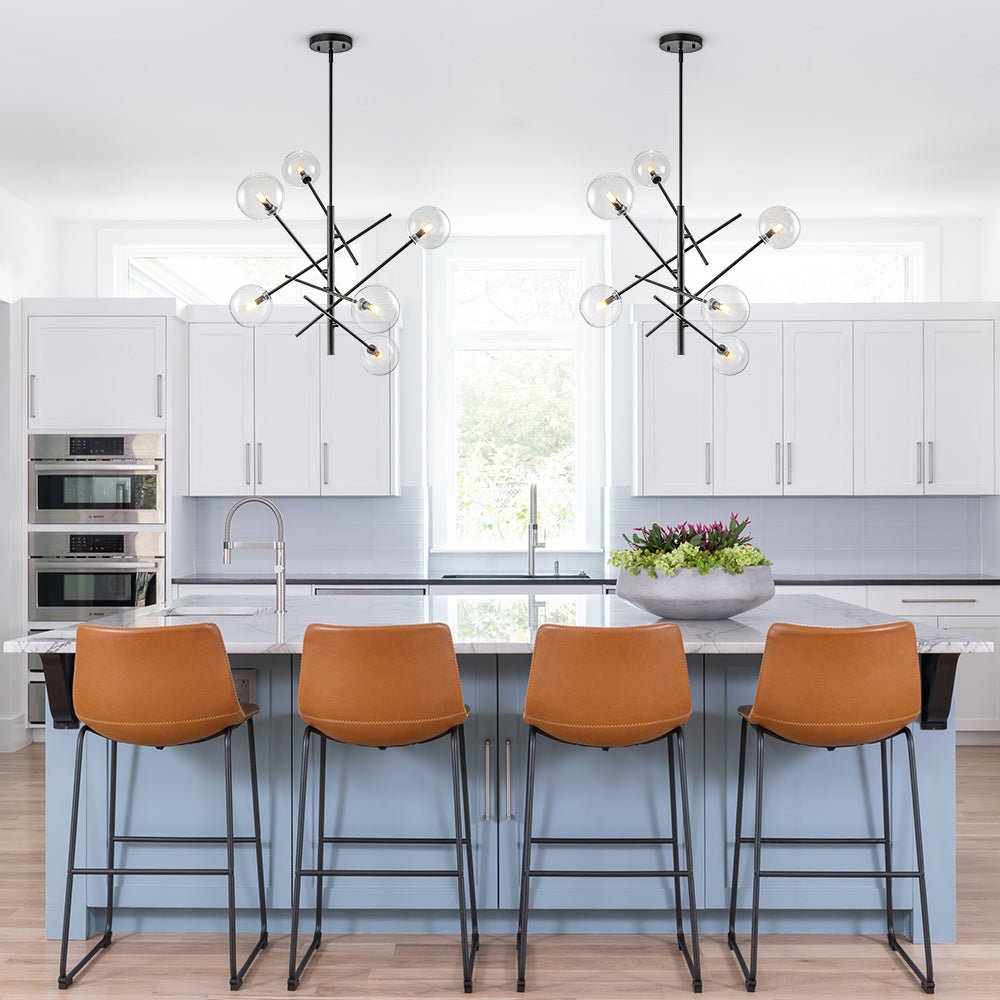 Pendantlightie - Mid - Century Modern 6 - Light Clear Glass Shaded Sputnik Chandelier - Chandeliers - Black -