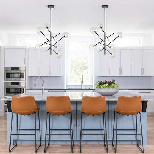 Pendantlightie - Mid - Century Modern 6 - Light Clear Glass Shaded Sputnik Chandelier - Chandeliers - Black -