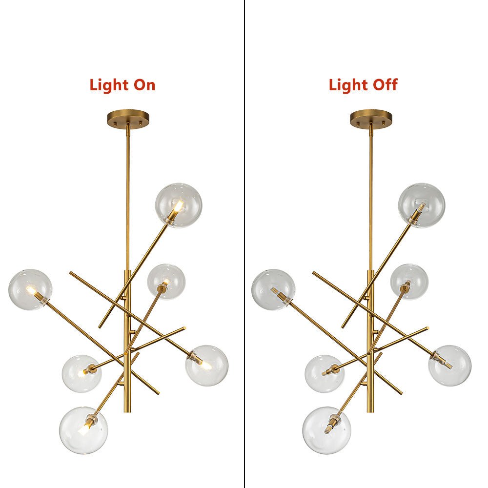 Pendantlightie - Mid - Century Modern 6 - Light Clear Glass Shaded Sputnik Chandelier - Chandeliers - Black -