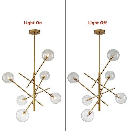 Pendantlightie - Mid - Century Modern 6 - Light Clear Glass Shaded Sputnik Chandelier - Chandeliers - Black -