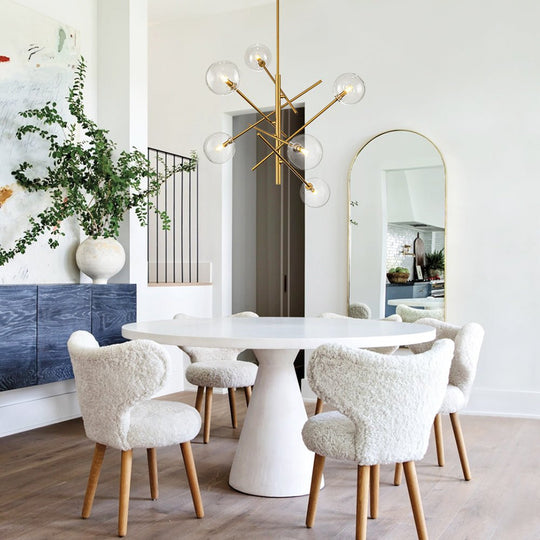 Pendantlightie - Mid - Century Modern 6 - Light Clear Glass Shaded Sputnik Chandelier - Chandeliers - Black -