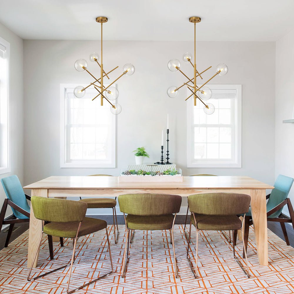 Pendantlightie - Mid - Century Modern 6 - Light Clear Glass Shaded Sputnik Chandelier - Chandeliers - Black -