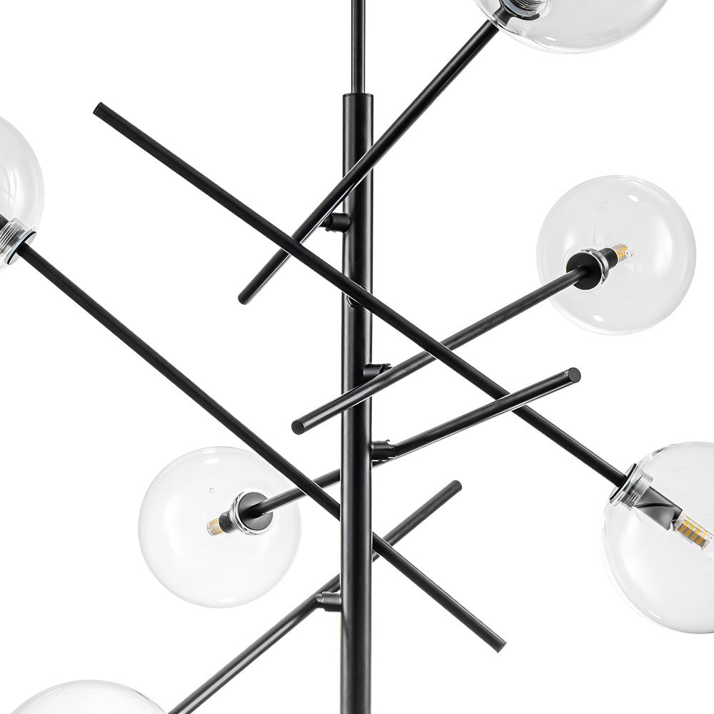 Pendantlightie - Mid - Century Modern 6 - Light Clear Glass Shaded Sputnik Chandelier - Chandeliers - Black -