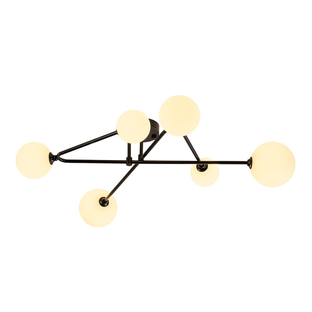 Pendantlightie - Mid - Century Sputnik 6 - Light Glass Globe Linear Semi Flush Mount - Semi Flush Mount - Black -