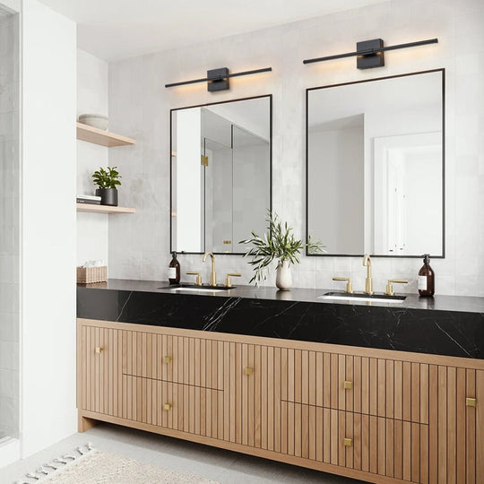 Pendantlightie - Minimalist Vanity Strip Linear Led Wall Light With Square Canopy - Wall Light - Black - 27.6 in (70 cm)