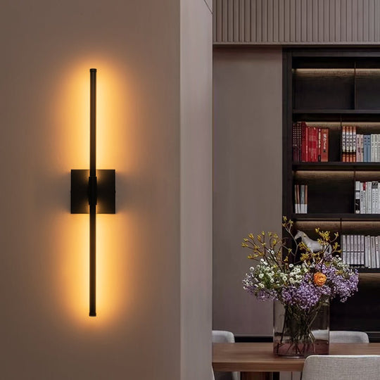 Pendantlightie - Minimalist Vanity Strip Linear Led Wall Light With Square Canopy - Wall Light - Black - 27.6 in (70 cm)