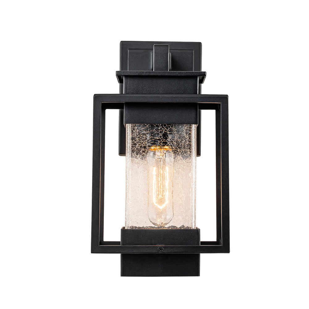 Pendantlightie - Modern 1 - Light Crackled Glass Outdoor Wall Lantern Sconce - Outdoor Wall Light - Black -
