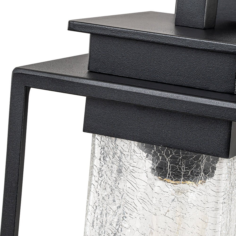 Pendantlightie - Modern 1 - Light Crackled Glass Outdoor Wall Lantern Sconce - Outdoor Wall Light - Black -