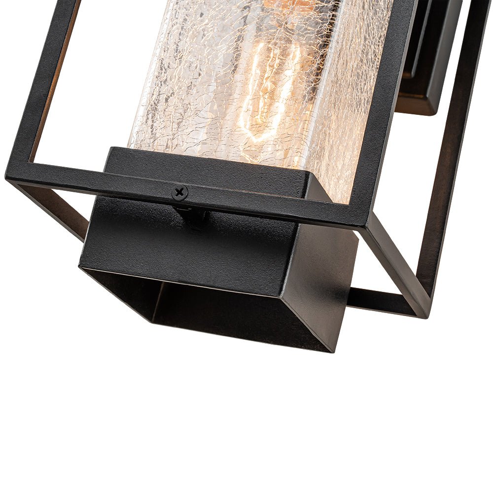 Pendantlightie - Modern 1 - Light Crackled Glass Outdoor Wall Lantern Sconce - Outdoor Wall Light - Black -