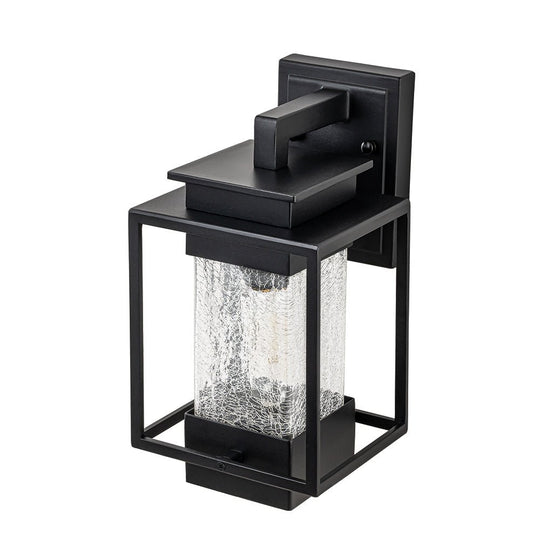 Pendantlightie - Modern 1 - Light Crackled Glass Outdoor Wall Lantern Sconce - Outdoor Wall Light - Black -