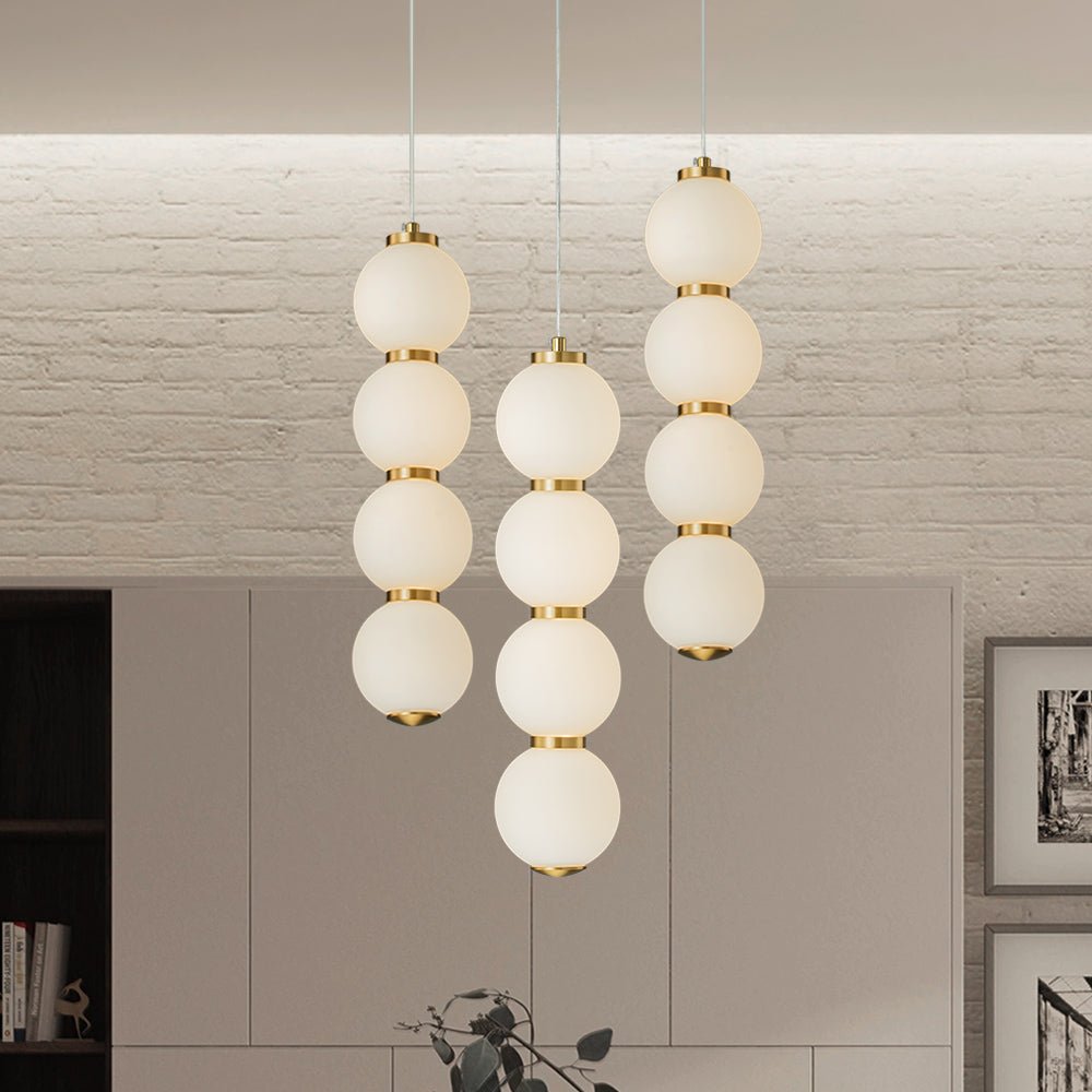 Pendantlightie - Modern 1 - Light Glass Globe Abacus Long Strip Led Pearls Pendant Light - Pendants - Brass -