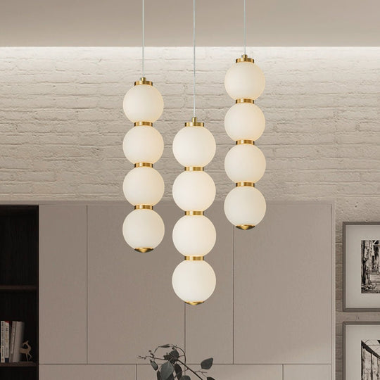 Pendantlightie - Modern 1 - Light Glass Globe Abacus Long Strip Led Pearls Pendant Light - Pendants - Brass -