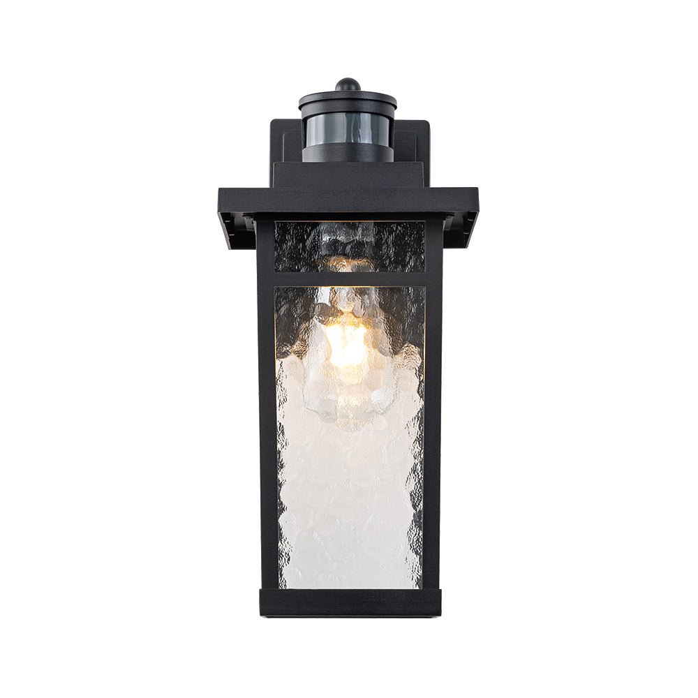 Pendantlightie - Modern 1 - Light Minster Glass Outdoor Waterproof Wall Lantern Sconce - Outdoor Wall Light - Black -