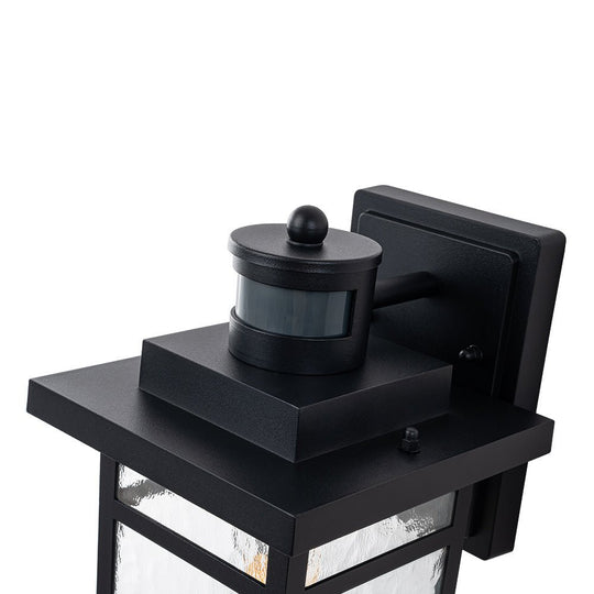 Pendantlightie - Modern 1 - Light Minster Glass Outdoor Waterproof Wall Lantern Sconce - Outdoor Wall Light - Black -