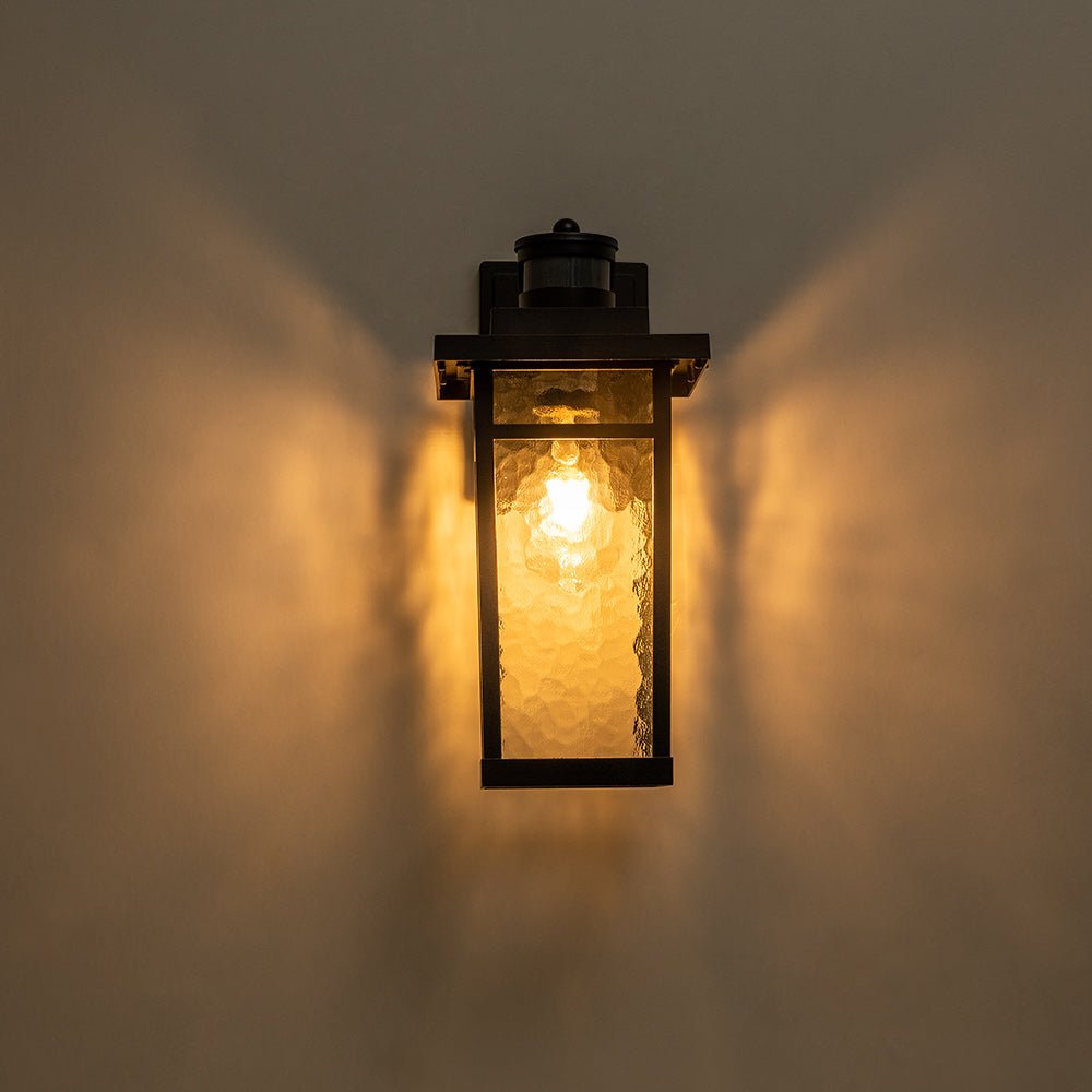 Pendantlightie - Modern 1 - Light Minster Glass Outdoor Waterproof Wall Lantern Sconce - Outdoor Wall Light - Black -