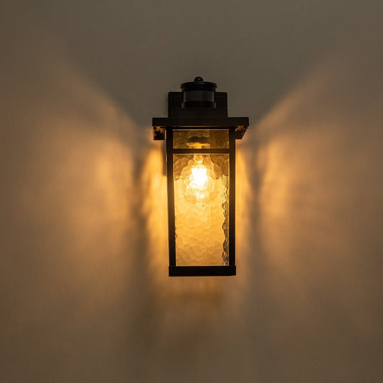 Pendantlightie - Modern 1 - Light Minster Glass Outdoor Waterproof Wall Lantern Sconce - Outdoor Wall Light - Black -