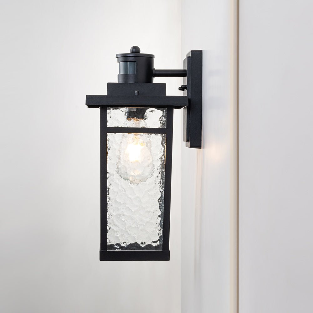 Pendantlightie - Modern 1 - Light Minster Glass Outdoor Waterproof Wall Lantern Sconce - Outdoor Wall Light - Black -
