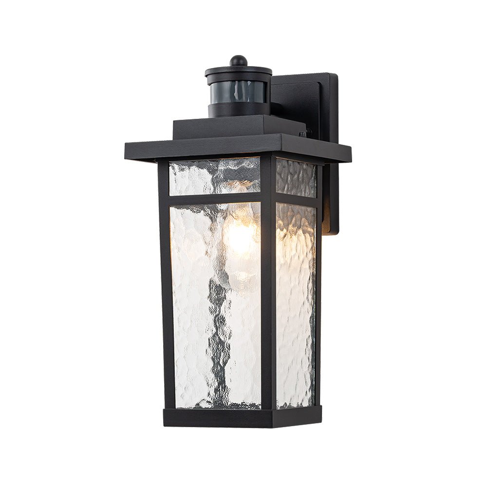 Pendantlightie - Modern 1 - Light Minster Glass Outdoor Waterproof Wall Lantern Sconce - Outdoor Wall Light - Black -