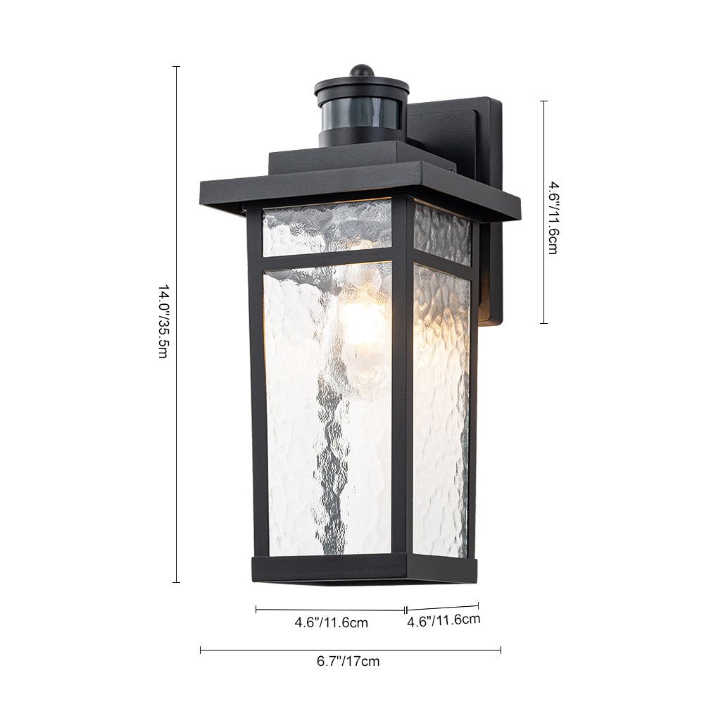 Pendantlightie - Modern 1 - Light Minster Glass Outdoor Waterproof Wall Lantern Sconce - Outdoor Wall Light - Black -