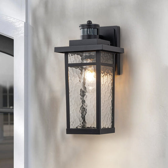 Pendantlightie - Modern 1 - Light Minster Glass Outdoor Waterproof Wall Lantern Sconce - Outdoor Wall Light - Black -