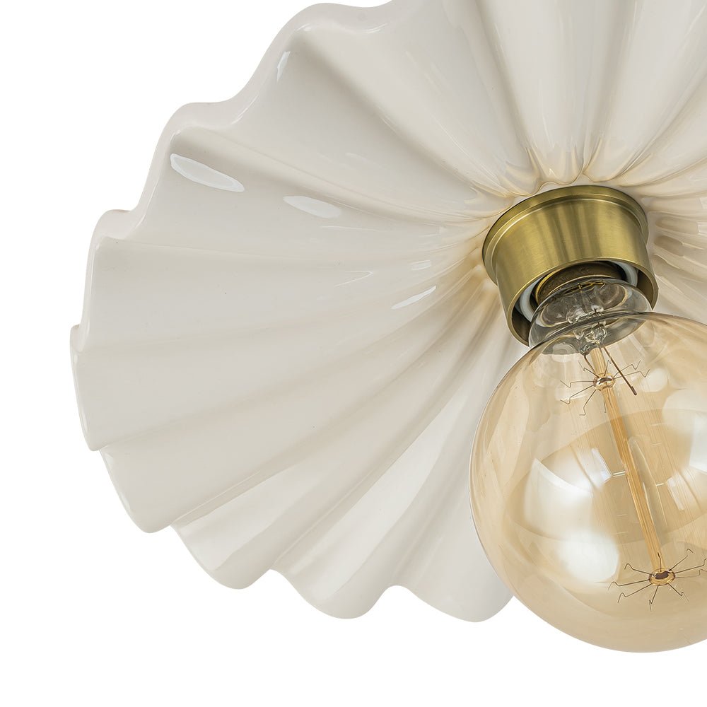 Pendantlightie - Modern 1 - Light Pleated Ceramic Shaded Semi Flush Mount - Semi Flush Mount - Brass -